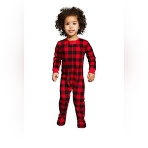 Eddie Bauer Red Black Plaid Buffalo Check Fleece Footed Blanket Sleeper 18 month